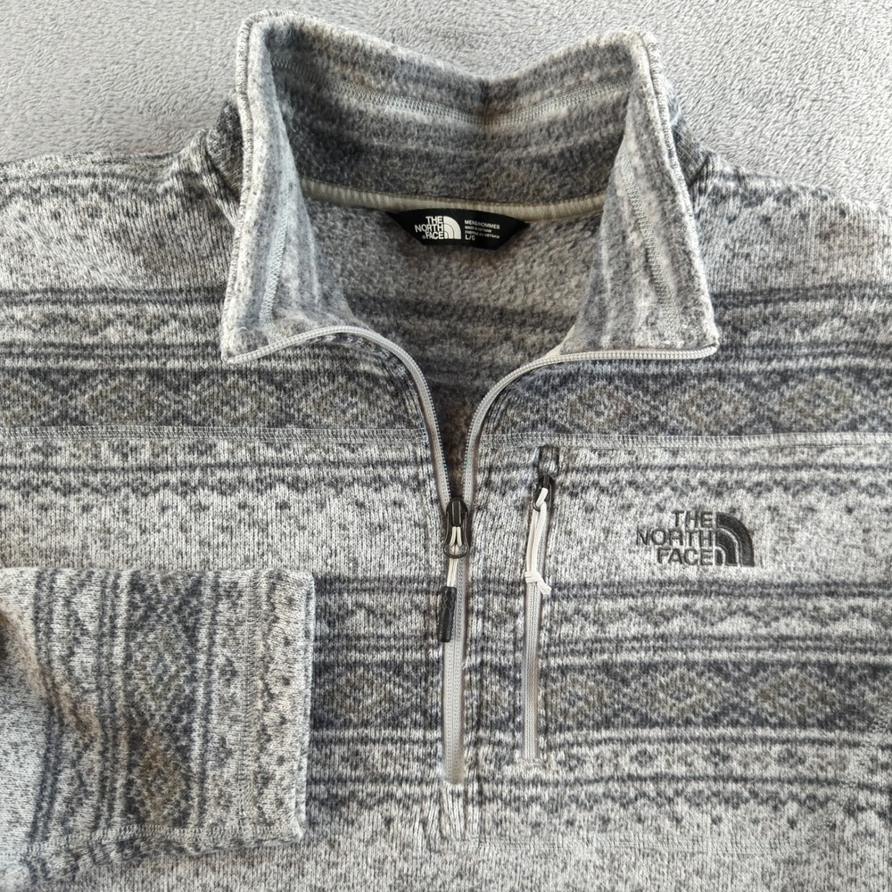 The North Face Fleece Pullover Mens Large Gray Nordic Pattern Sweater Quarter